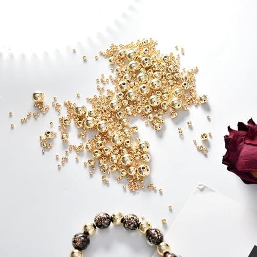 250pcs 18K Gold Filled Spacer Beads，Round Bracelet Beads,Seamless Smooth Metal Brass Beads，Lasting Round Spacer Beads for DIY Necklace Bracelet Jewelry Making (Gold 3mm) thumbnail 3