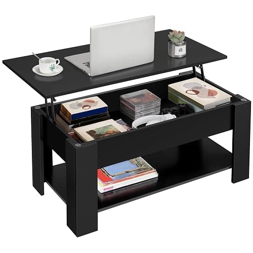 Yaheetech Wooden Coffee Table, Lift Top Coffee Table with Large Hidden Storage Shelf, Lift Tabletop Dining Tables for Living Room, Home Small Space, 38.6in, Black - Image 1