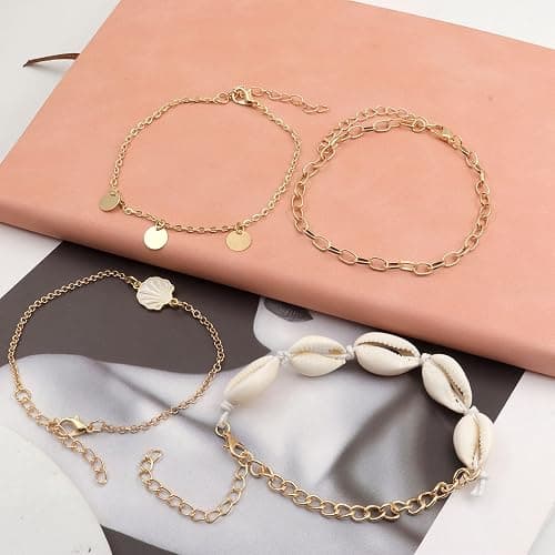 Rrdaily 4 Pcs Natural White Shell Anklet Set for Women,Handmade Adjustable Conch Anklet Set Beach Jewelry Gift thumbnail 7