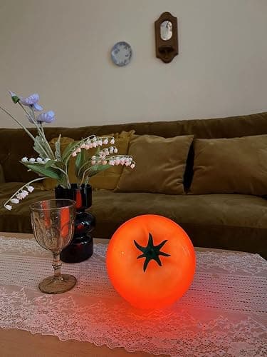 cozifycasa Cute Table Lamp for Bedroom Kitchen Living Room Small Cute Night Light Fruit Bedside Side Table Lamp Kawaii Decor Vintage Funky Home Decor for Girls Room (Tomato) thumbnail 2