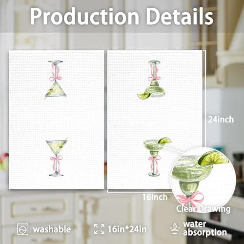 OINDADE Pink Bow Dirty Martini Margarita Kitchen Towels Set of 2, Preppy Coquette Bow Cocktail Dish Tea Hand Towel for Kitchen Home Bar Decorative, Martini Margarita Lover Gifts Bar Cart Decor,16x24 thumbnail 7