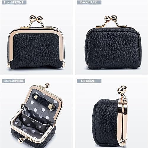 Genuine Leather Mini Jewelry Box, Portable Vintage-Inspired Genuine Leather Coin Purse Jewelry Case with Kiss Lock, Mini Travel Ring Box for Women for Earring/Ring/Necklace/Bracelet(Red) thumbnail 7