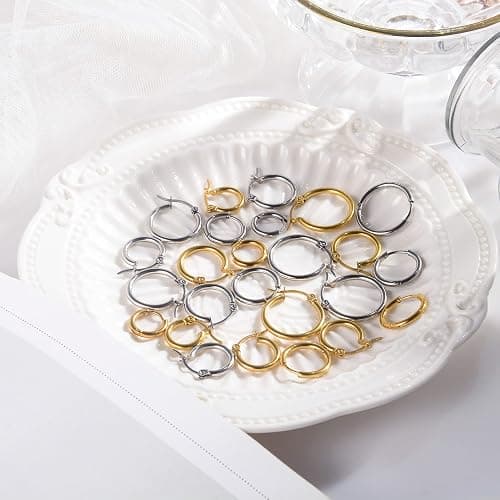 10 Pairs Silver Hoop Earrings Set for Women Surgical Steel Hoop Earrings Lightweight Hypoallergenic Tiny Small Hoops For Girls Men （8mm 10mm 12mm 14mm 16mm） thumbnail 5