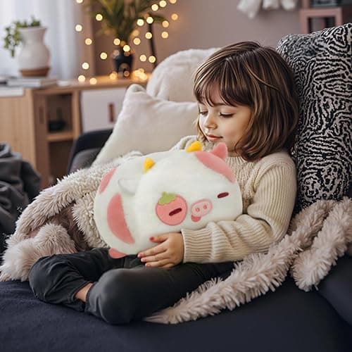 Mewaii Strawberry Cow Plush Pillow, Kawaii Cow Stuffed Animals, Cute Plushies for Girls, Soft Pink Cow Plush, Birthday Gifts for Kids Adults Teens (8 Inch) thumbnail 4