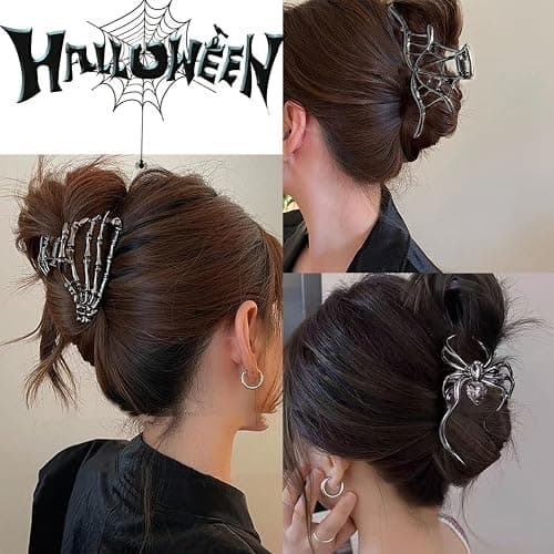 Parcce 3 Pieces Large Metal Spider Net Hand Hair Claw Clips for Women and Girls Thick Long Hair, Nonslip Skeleton Spooky Barrette Headband Hair Styling Accessories for Halloween Christmas Gifts thumbnail 3