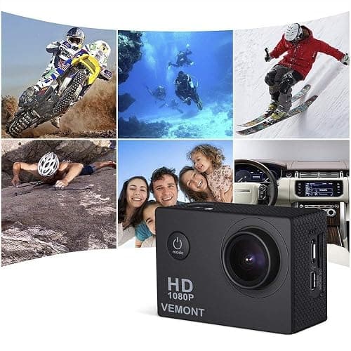 VEMONT Action Camera, 1080P 12MP Sports Camera Full HD 2.0 Inch Action Cam 30m/98ft Underwater Waterproof Snorkel surf Camera with Wide-Angle Lens and Mounting Accessories Kit thumbnail 7