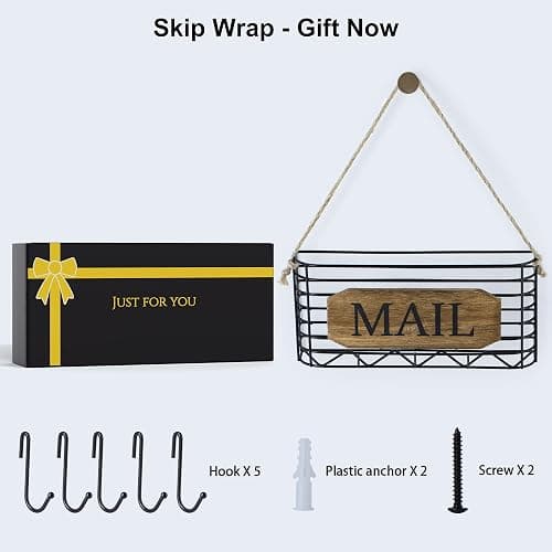SRIWATANA Mail Organizer Wall Mount, Rustic Mail Holder Key Holder for Wall with Hooks, Small Size, Carbonized Black thumbnail 4