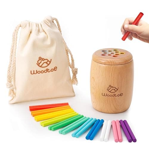 Woodtoe Montessori Color Sorting Toy, 11 Colors Montessori Sticks for 1 2 3 Year Old, Wooden Sensory Toys for Toddler, Fine Motor Skills, Preschool Learning Birthday Christmas Toys for Boys and Girls - Image 1