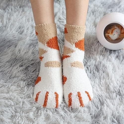 Fluffy Socks for Women - 6 Warm Pairs Winter Cozy Girls Super Soft Fuzzy Home Bed - One Size - 6 Pairs Paw thumbnail 4