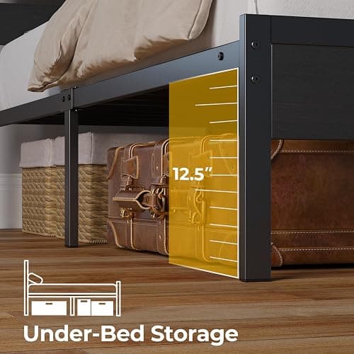 Rolanstar Bed Frame Twin Size with USB Charging Station, LED Bed Frame with Wood Storage Headboard, Black Metal Platform Bed with Under Bed Storage, No Box Spring Needed, Noise Free thumbnail 7