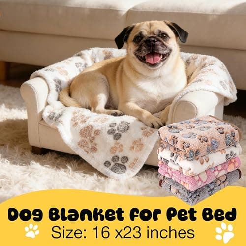 Vowanop 4 Pack Premium Soft Pet Blankets Washable, 23" x 16" Flannel Blankets for Dog Puppy Cat, Brown/Pink/White/Coffee thumbnail 6