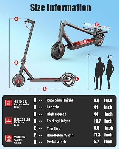 Electric Scooter for Adults, Peak 500W/650W Motor, 19/21 MPH Max Speed, 21/23 Miles Range, 36V Battery, 8.5" Solid Tires, App Control, Lightweight, Foldable Electric Scooter for Commuting, UL2272 thumbnail 8