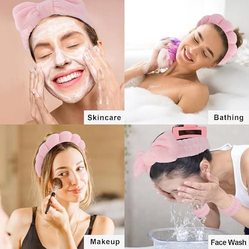 Canitor Spa Headband Wrist Bands Set with Hair Clips Skincare for Washing Face Skin Care Makeup Preppy Tween Teen Girl Gifts Cute Trendy Stuff Hair Accessories for Women (pink) thumbnail 6