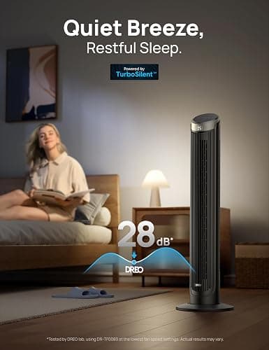 DREO Smart Tower Fan for Bedroom, 90° Oscillating 40" Standing Fan, 26ft/s High-Speed 5 Speeds 4 Modes, Quiet Room Floor Fans, Touch/Remote/APP & Voice Control, Work with Alexa, 12H Timer, Silver thumbnail 4