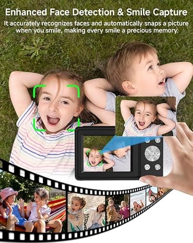Digital Camera for Kids, FHD 1080P 44MP Point and Shoot Digital Camera with Face Detect, Smile Capture, 16X Zoom, 20 Filters, Anti Shake, 32GB SD Card Black Compact Vintage Camera for Kids Boys Girls thumbnail 3