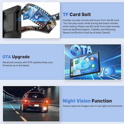 9" Wireless Apple Carplay Screen for Car, Portable Touchscreen Apple Carplay & Android Auto with OTA Update, Backup Camera,FM, Voice Control/GPS Navigation/Mirror Link/BT thumbnail 6