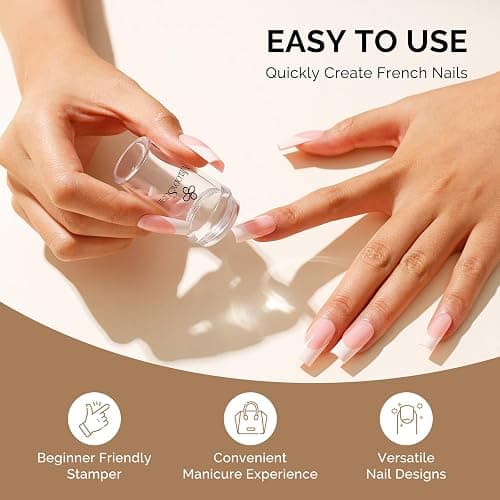 MelodySusie French Tip Tool, Nail Stamp, 2 Stamping Plates, 6PCS | Clear Silicone Nail Stamper, 2 Replacement Heads, 1 Scraper, 2 Stamping Plates, French Manicure Stamp, Nail Art Stamper, DIY thumbnail 2