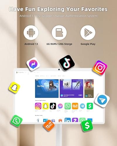 25" Portable TV, 1080P HD Smart Screen with Android 13 OS, 13MP HD Build-in Camera with Privacy Cover, 6G+128GB Storage, 10W Stereo Speakers, Rolling Monitor on Wheels, Multiple Usage Scenarios, White - 6+128 GB thumbnail 9