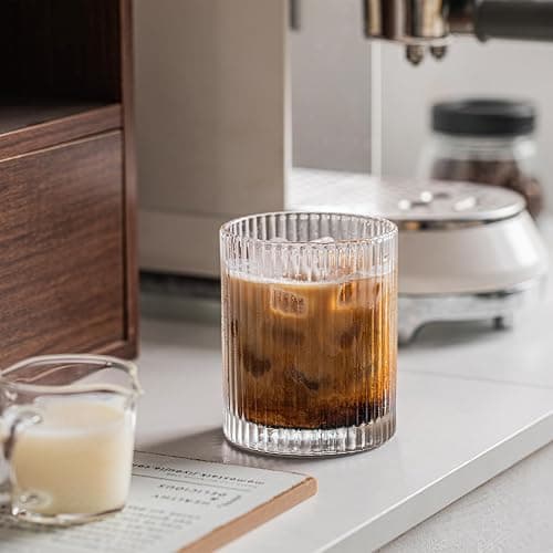 INSETLAN Ribbed Glass Tumblers Set of 6-14 oz Vintage Glassware, Clear Drinking Glasses for Wine, Juice, Cocktails, Water, Iced Coffee, Whiskey - Dishwasher Safe, Durable and Elegant thumbnail 2