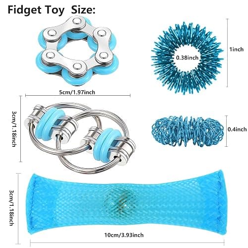 8Pcs Sensory Fidget Toys with Fidget Spinner,Spiky Sensory Finger Acupressure Rings Bike Chain Marble Mesh Fidgets Quiet Toys for Autism,Anxiety Toy Stocking Stuffers Gift for Boys Girls thumbnail 2