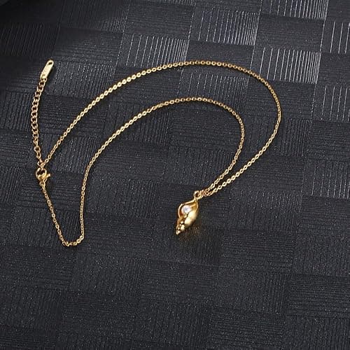 Winssigma 18K Gold Plated Stainless Steel Bee Honeycomb Pendant Necklace, Adjustable Y Lariat Conch/Guitar/Horseshoe Necklace for Women thumbnail 3