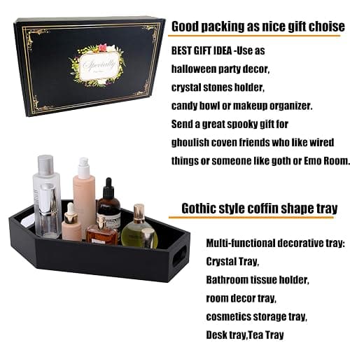 ZJPZYXDHZFC Gothic Coffin Decor Gothic Wooden Makeup Organizer for Vanity,Spooky Halloween Decor for Bathroom,Living Room or Bedroom Witchy Gifts for Women-Black thumbnail 5