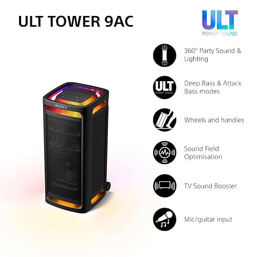 Sony ULT TOWER 9AC - Ultimate Bluetooth Party Speaker, Mains Powered, 2 x ULT POWER SOUND modes, X-Balanced Speaker, 360 Lighting & Sound, Karaoke Inputs - Black thumbnail 2