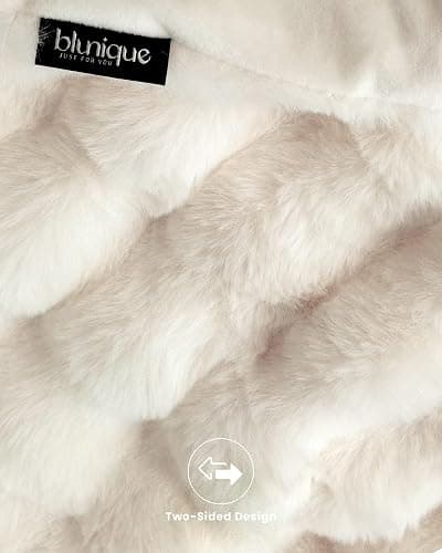 blunique Ultra Soft Cozy Faux Fur Throw Blanket, Fuzzy Plush Thick Bubble Blanket, Luxury Fluffy Blanket for Couch, Sofa, Bedroom, and Living Room, 50x60 Inches, Cream White thumbnail 5