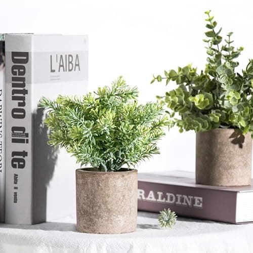 Der Rose 3 Pack Mini Potted Fake Plants Artificial Plastic Eucalyptus Plants Topiaries for Home Office Desk Farmhouse Room Bathroom Decor thumbnail 7