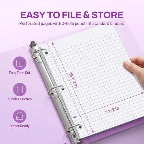 SUNEE Spiral Notebook, 1-Subject, Wide Ruled Paper, 8" x 10-1/2", 100 Sheets per Notebook, 3-Hole Punched Paper, Water Resistant Cover, Double-sided Pockets, Dark Purple thumbnail 6