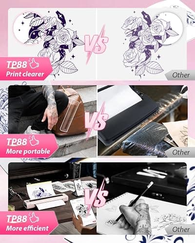 Zodzi Tattoo Stencil Printer, Stencil Printer for Tattooing with 10PCS Paper, Thermal Tattoo Printers Machine with Bluetooth, Tattooing Transfer Printers Compatible with Smartphone Tablet PC thumbnail 4