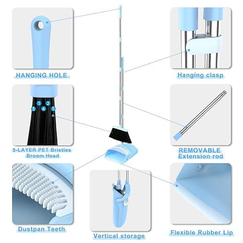 BSKLIN Broom and Dustpan Set, House Broom for Sweeping Indoor Collapsible Broom with Dust Pan Combo Set for Home Office Kitchen Lobby Floor Pet Hair thumbnail 4