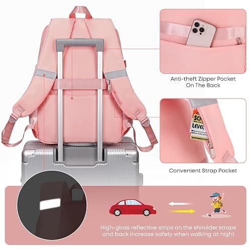 qodbopack School Backpack For Student Women College Middle High Teen Girls Bookbag Waterproof Laptop Bag Pink thumbnail 5