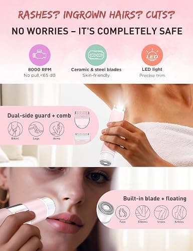 Bikini Trimmer Women 2-in-1 Facial Hair Remover for Women,USB-C Razors Woman,Dual Head Shaver Woman with Smart Light for Intimate,Lady Shavers for Woman Pubic Hair for Lip Underarm Body,Travel Lock thumbnail 3