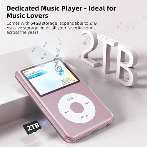 Innioasis 64GB Mp3 Player with Bluetooth, Lossless DSD DAC FLAC Support, Y2 Classic Dedicated Music Player with Playlists, Nostalgia Design, Supports up to 2TB Pink thumbnail 6