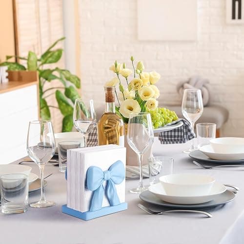 Chunful Blue Bow Napkin Holder Cute Kitchen Napkin Holder for Table Standing Paper Storage for Table Countertop Coquette Bow Gifts for Women Kitchen Dining Picnic thumbnail 2
