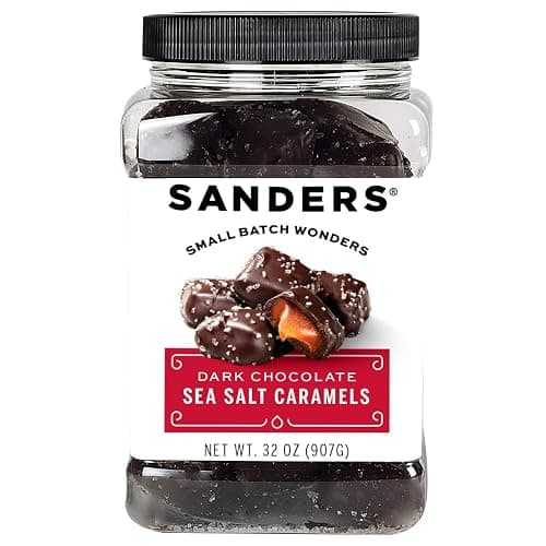Sanders Dark Chocolate Sea Salt Caramels (32 oz Tub) – Handcrafted Small Batch Slow Cooked Caramel, Sea Salt Dark Chocolate with Rich Indulgent Flavor, Sweet & Salty - Sea Salt Caramel - 32 Ounce (Pack of 1) - Image 1