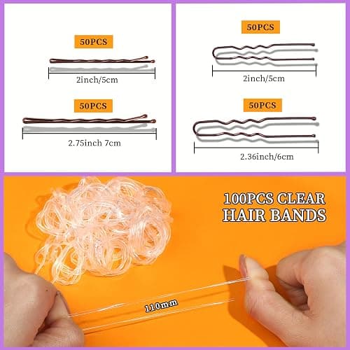 Teenitor 300pcs Bobby Pins Hair Pins Kit, 100 Hair Pin for Women 100 Bobby Pins Brown and 100 Hair Bands, Hair Pins for Buns 2inch 2.36inch 2.75inch thumbnail 6