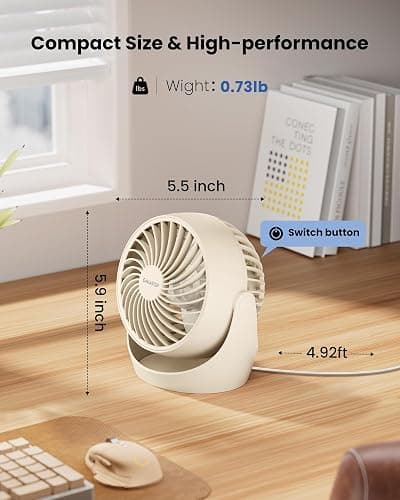 Gaiatop Desk Fan, 5-Inch Portable Electric Table Desktop Air Circulator Fans, Small but Powerful with 3 Speed 360° Adjustable Tilt for Cooling Home Dorm Office Bedroom Bathroom Kitchen, Beige thumbnail 4
