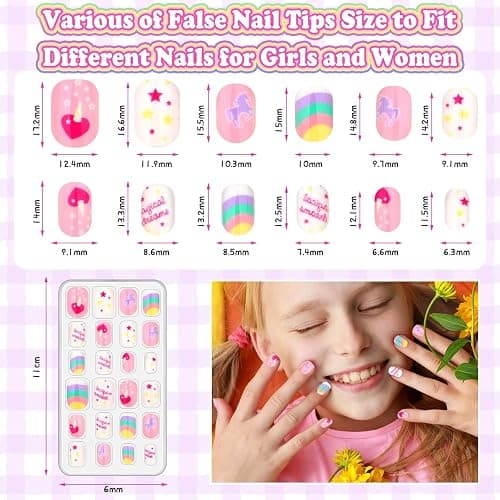 144 Pcs Press on Nails for Kids, Girls Fake Nails with Glue Kit, Cute Nails Tips with Jelly Nail Adhesive Teen Stick ons Acrylic Nails Gift Set for Girls 8-12 thumbnail 5