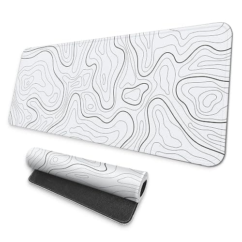 MAY FLOWER Large Gaming Mouse Pad, Full Keyboard Mat, Long Laptop Mousepad, Computer Mouse Mat for Home and Office, Anti-Slip Rubber Base, 31.5 x 11.8 Inches (Grey White Topographic Map) - Image 1