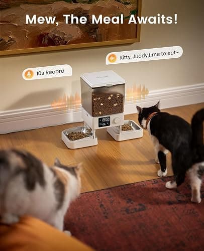 oneisall Automatic Cat Feeder for 2 Cats, 20 Cups/5L Automatic Cat Food Dispenser for Small Pets Indoor, Timed Cat Feeder for Dry Food(White) thumbnail 8