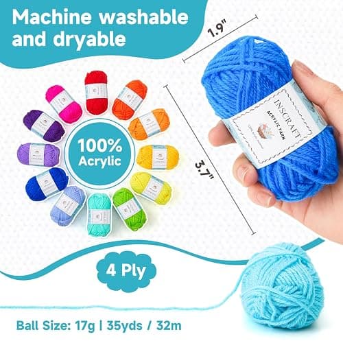 Inscraft 52 Acrylic Yarn Skeins, 1820 Yards 52 Colors, 2 Crochet Hooks, 2 Weaving Needles, 10 Stitch Markers, 1 Bag, for Crocheting & Knitting, Gift Beginners and Adults thumbnail 5