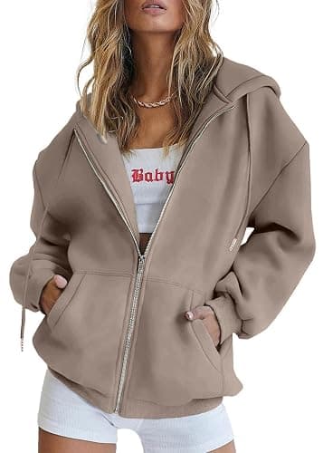 Jhsnjnr Women's Zip Up Hoodies Oversized Sweatshirt with Pocket Casual Long Sleeve Fall Jackets - Image 1