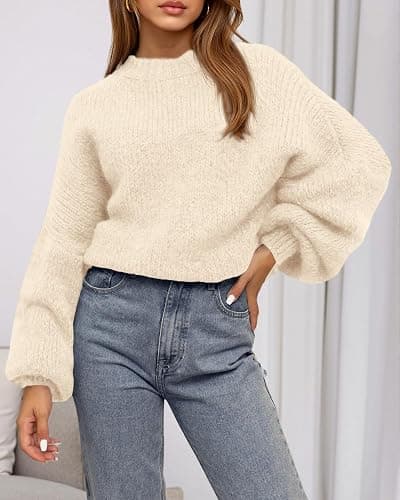 BTFBM Sweaters for Women Fall 2025 Crew Neck Lantern Long Sleeve Oversized Sweater Casual Knit Winter Pullover Tops thumbnail 5