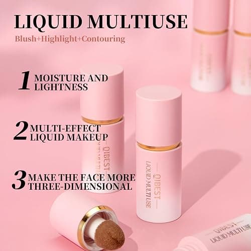 URQT 3PCS Highly Pigmented Liquid Contour - Built-in Sponge Tip Sculpted Complexion Wand Long Lasting Natural Buildable Highlighters Contouring Bronzer (Contour+Highlighter+Blush) thumbnail 5