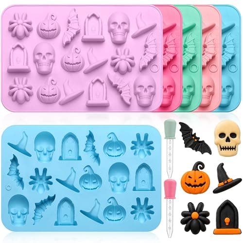 Sliner Halloween 5 Pcs Candy Molds Silicone 3D Chocolate Molds 18-cavities for Chocolate Gummies Cupcake Jelly Muffin Cookie Dessert Baking Ice Cube Soap Making (7.09 x 4.88 Inches) - Image 1