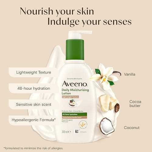 Aveeno Daily Moisturising Lotion with Cocoa Butter and Vanilla Scent 300ml | Lightweight, Hydrating Formula for Sensitive Skin, Nourishes and Soothes Dry Skin thumbnail 3