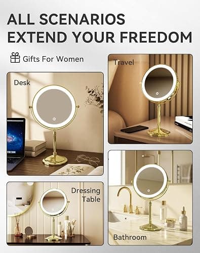 DOWRY 4000 mAh Rechargeable Lighted Makeup Mirror 10x Magnification Vanity Mirror Tabletop Two-Sided Swivel Gifts for Women Wife Mom Teengirls Mothers Day Gold Finish thumbnail 7