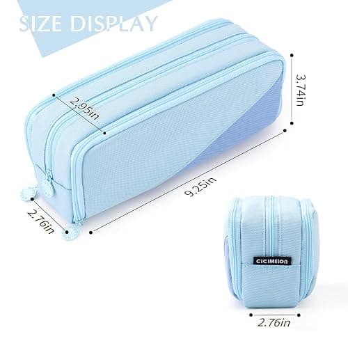 CICIMELON Big Capacity Pencil Case 3 Compartments Pen Pouch Bag Multifunctional Organizer for School Office, Haze Blue thumbnail 4
